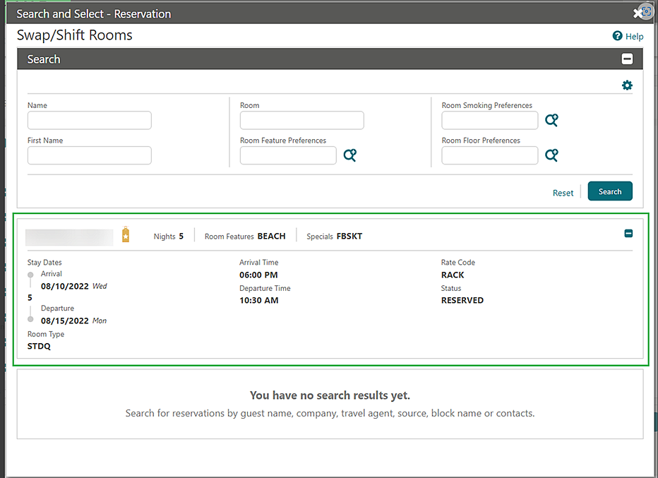 This shows the Swap/Shift Room screen.