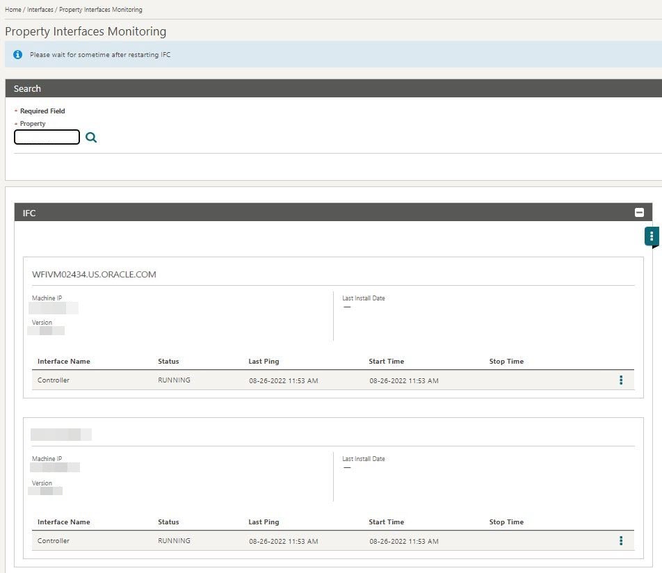 This images shows Property Interfaces Monitoring screen.