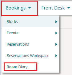 Image shows Bookings > Room Diary.