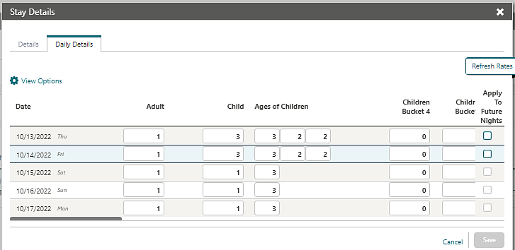 Image shows the Daily Details panel on the Stay Details screen. Image shows the Daily Details panel on the Stay Details screen.