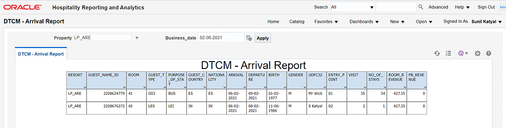 DTCM Arrival Report.