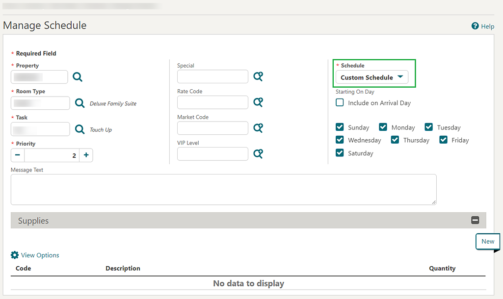 Manage Schedule screen.