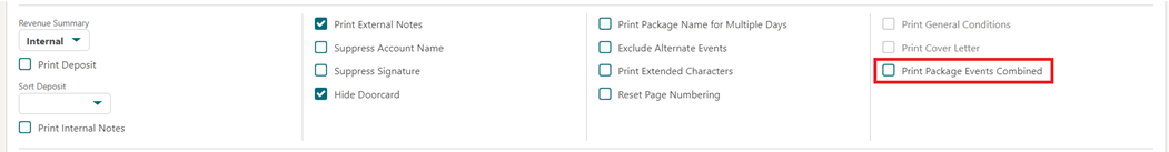 Print Package Events Combined check box.