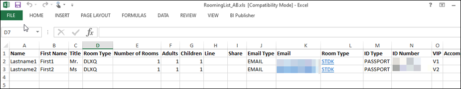 This figure shows the rooming list spreadsheet.