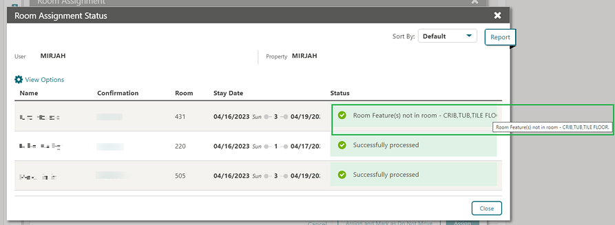 Room Assignment Status