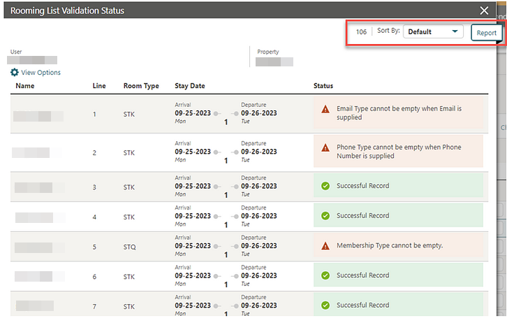 Rooming List Validation Status