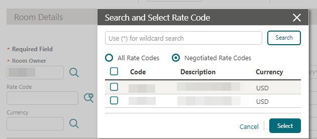 Search and Select Rate Code.