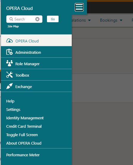 OPERA Cloud Application Menu options