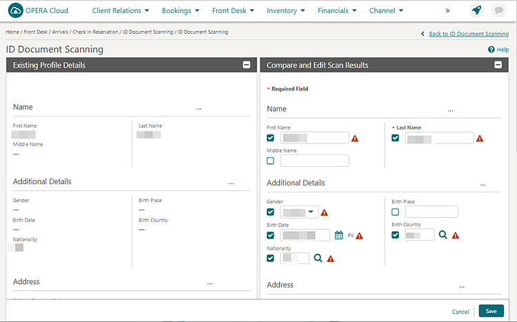 This screen shows the Compare and Edit Scan Results section.