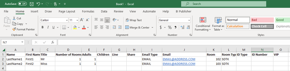 This figure shows the rooming list spreadsheet.