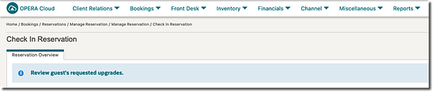 Check In Reservation screen