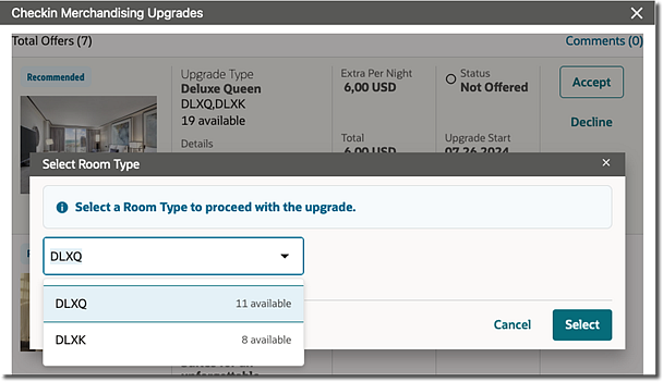 Select upgrades on the Checkin Merchandising Upgrades screen.