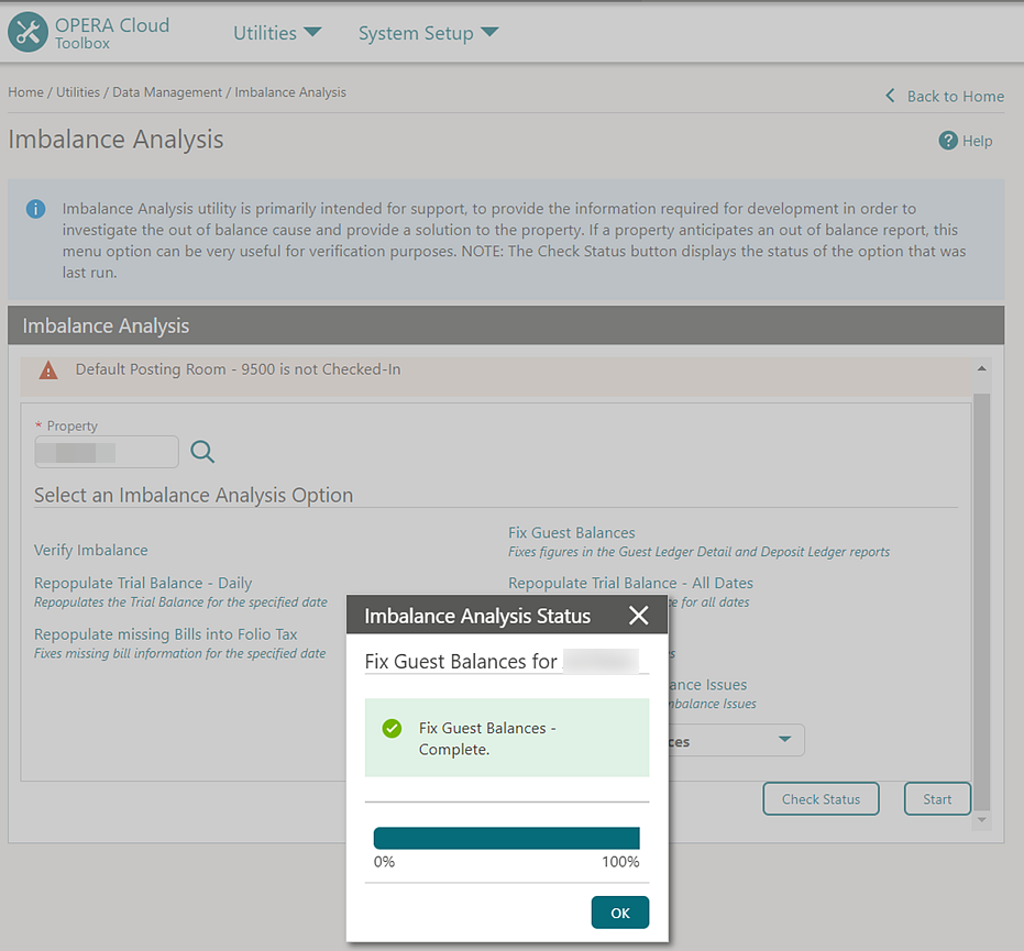 Imbalance Analysis screen. Imbalance Analysis screen.