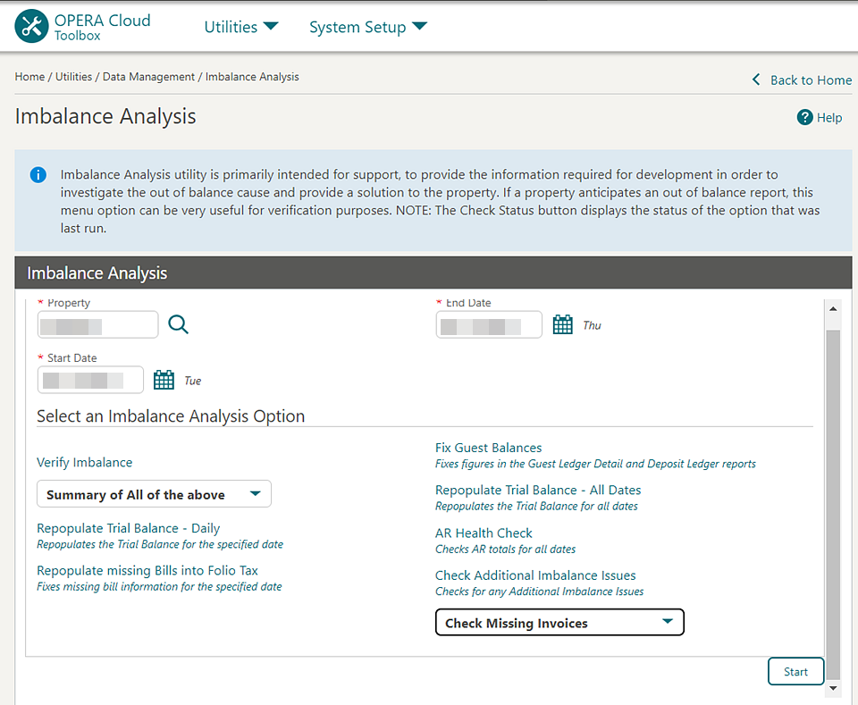 The Imbalance Analysis lets you select an analysis option.