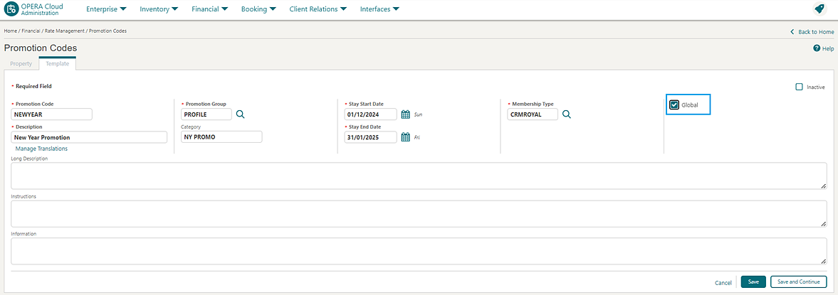 Promotions Codes screen