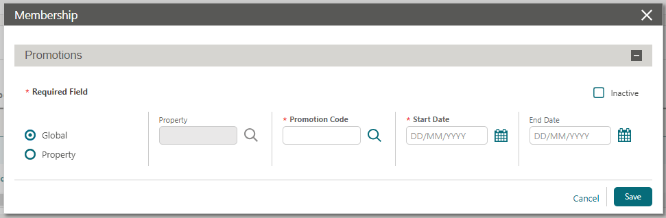Membership Promotions screen
