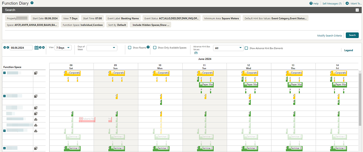 Function Diary screen with multi-day view