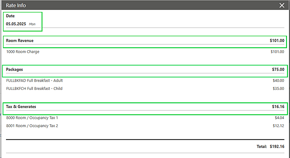 Rate Info Details showing new subtotals summary line. Rate Info Details showing new subtotals summary line.