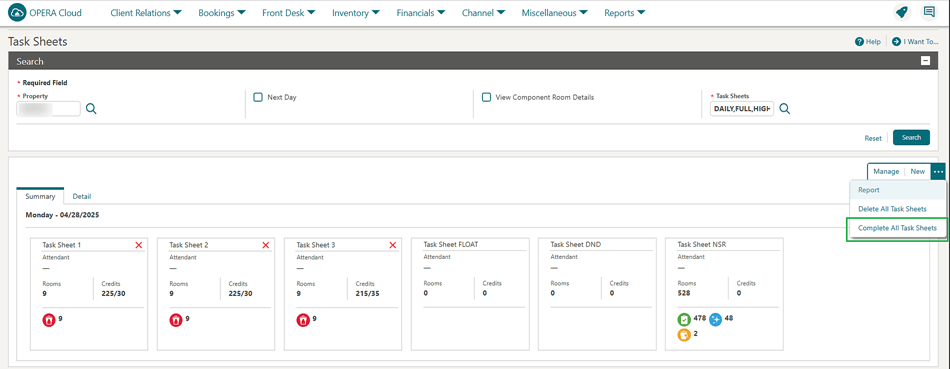 Task Sheets page with 'Complete All Task Sheets' option. Task Sheets page with 'Complete All Task Sheets' option.