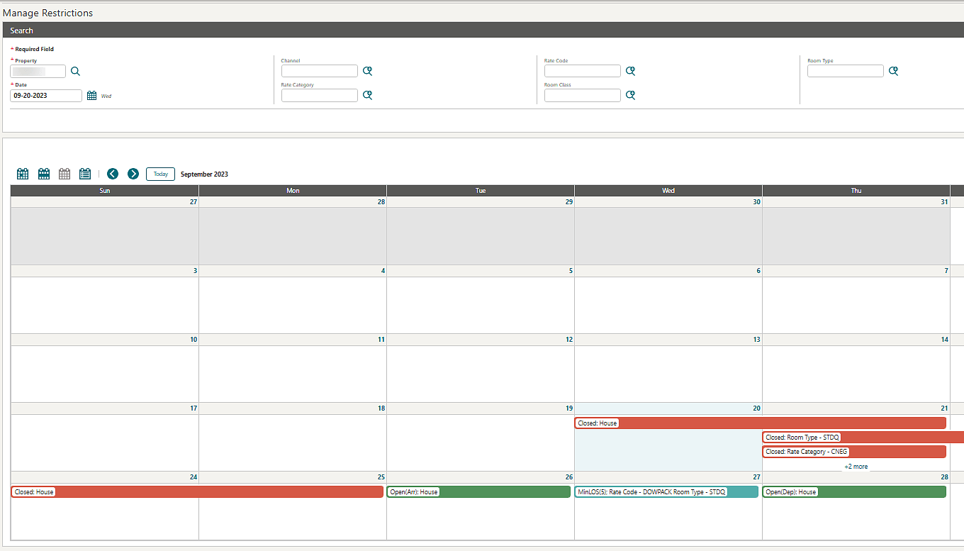 Manage Restrictions screen showing House restrictions as first listed on the calendar. Manage Restrictions screen showing House restrictions as first listed on the calendar.
