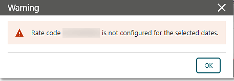 This image shows the Rate Code restriction warning. This image shows the Rate Code restriction warning.