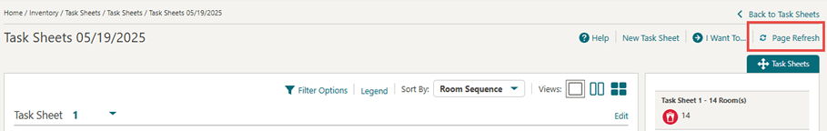 A task sheet showing the Page Refresh action link at the top right.