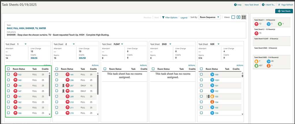 Five task sheets in card view without horizontal scrolling.