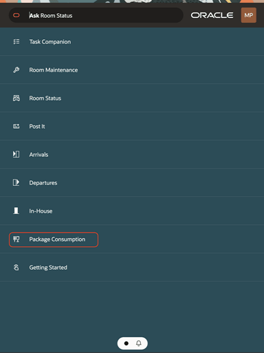 PWA screen showing Package Consumption option.