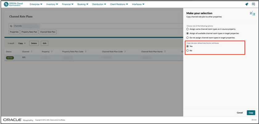 Option Added to to copy default distribute attributes of the rate plan, Yes or No.