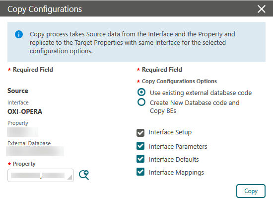 The Copy Configurations screen with options to copy.