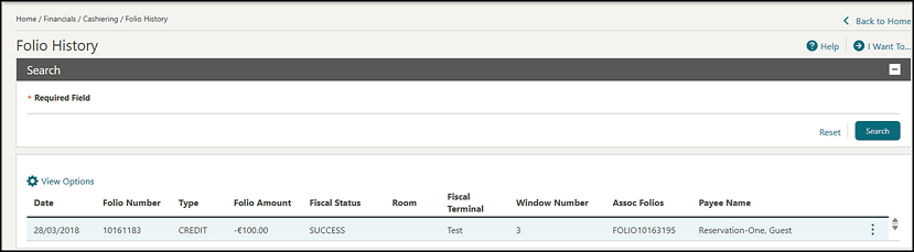 The Folio History screen showing the Assoc Folios column in the search results.