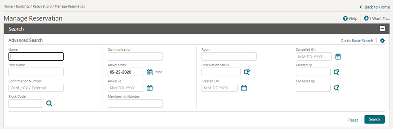 Advanced Reservation Search Advanced Reservation Search