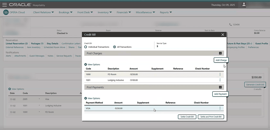 Generate Credit Bill option from folio transactions.