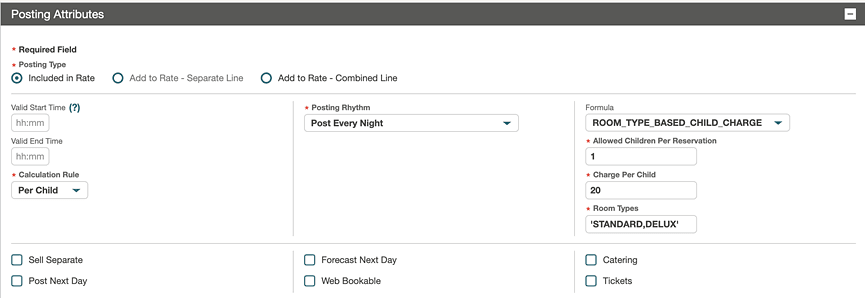 The new child charge parameters in Posting Attributes.