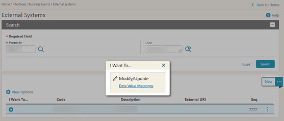 The I Want To... Modify/Update Data Value Mappings link.