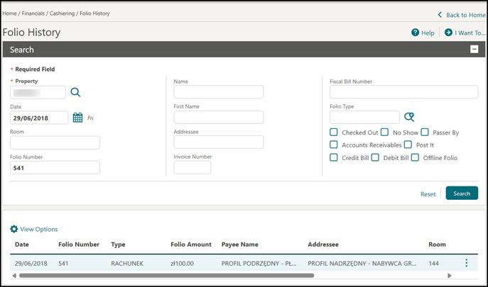 The Folio History showing the matching addressee column.