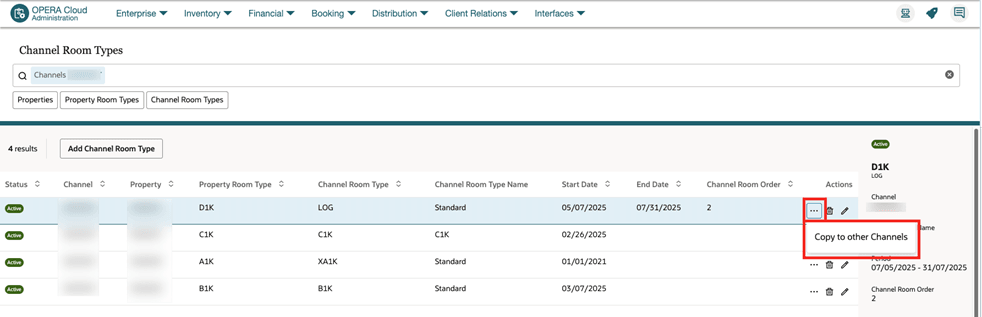 The Channel Room Types screen showing the Copy to other Channels option.