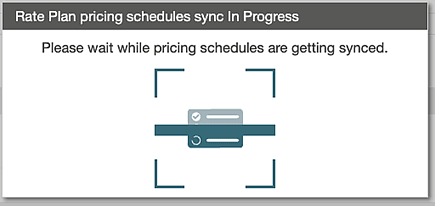 Rate Plan pricing schedules sync In Progress popup alert.