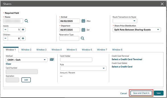 The Shares screen showing the Save and Check In button.