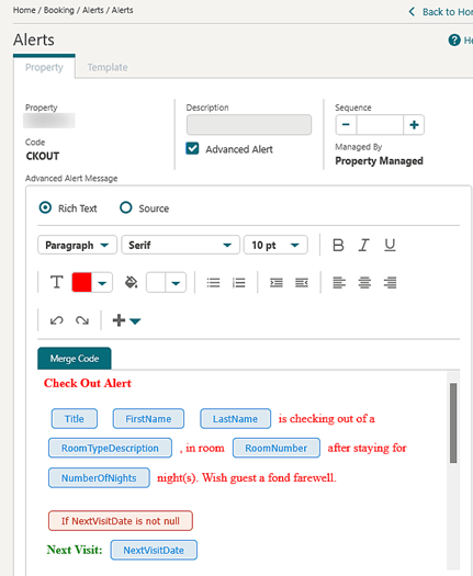 The Alerts editor showing rich text options.