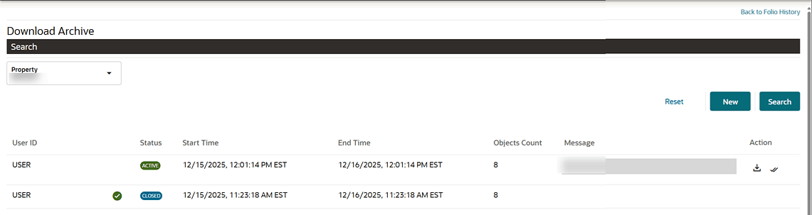 Folio History Download Archive list.