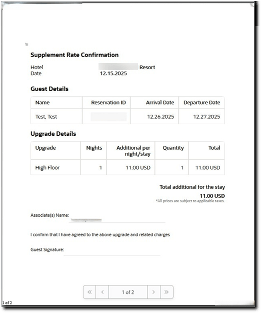 A sample Nor1 Upgrade Print Form report.