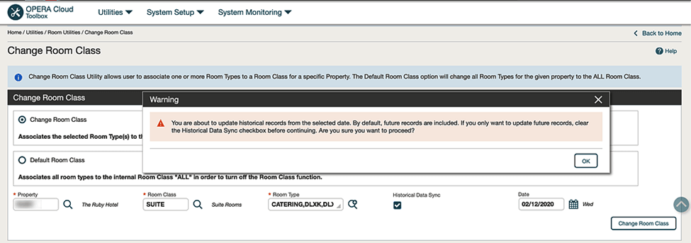 The Change Room Class screen.