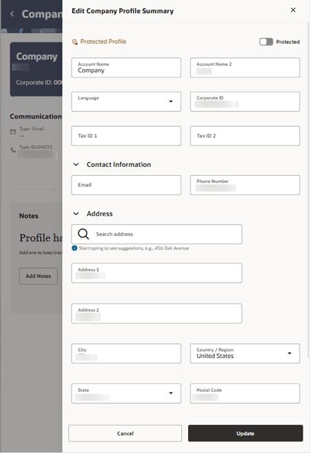 Edit Company Profile Summary screen.