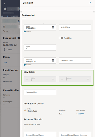 Adults and Children fields show as read-only in Quick Edit screen.
