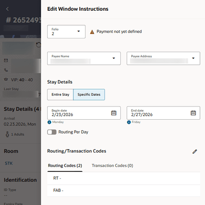 The Edit Window Instructions screen showing "Payment not yet defined".