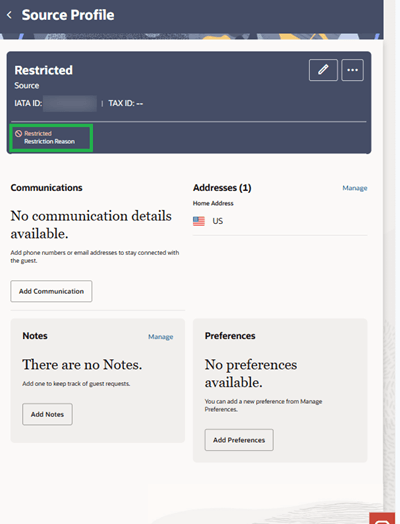 Source protected profile shows as Restricted with no communication details, notes, or preferences available. Source protected profile shows as Restricted with no communication details, notes, or preferences available.