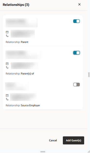 Existing Relationships choices screen. Existing Relationships choices screen.