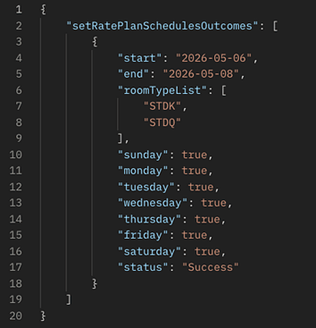 ASYNC setRatePlanSchedulesOutcomes showing status: Success. ASYNC setRatePlanSchedulesOutcomes showing status: Success.