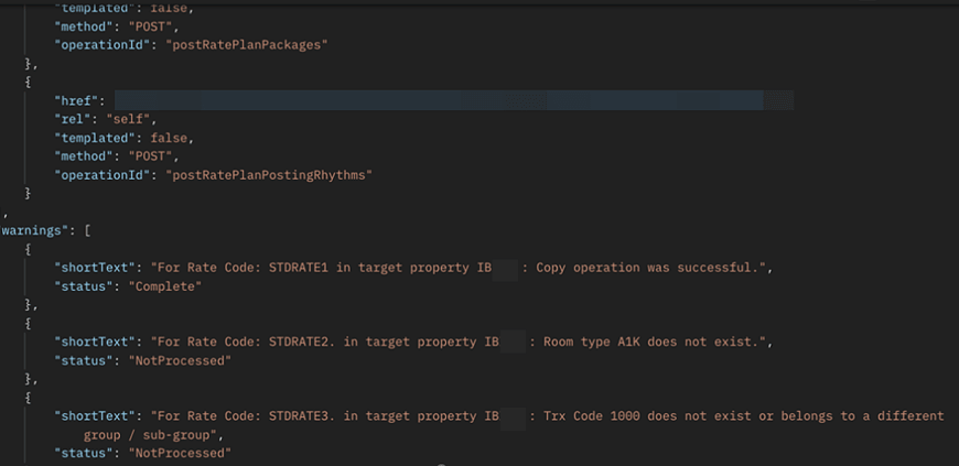 Code snippet showing STDRATE1 status complete, and the others NotProcessed. Code snippet showing STDRATE1 status complete, and the others NotProcessed.